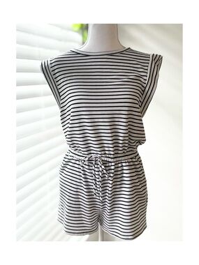Striped Black & White Sleeveless Tie-Waist Romper